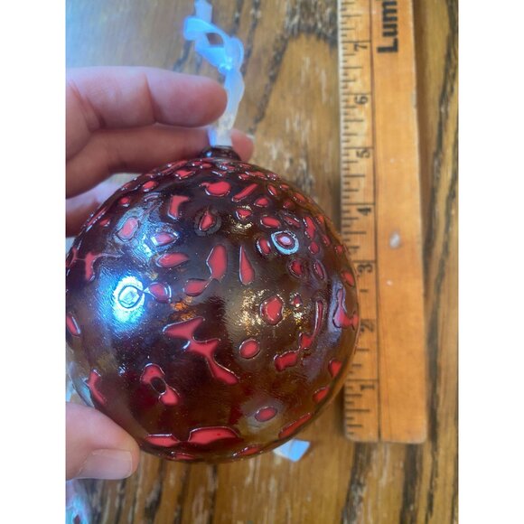 Hand Blown Glass Christmas Ornaments Large Red & Orange Bauble Set Of 2 - Picture 3 of 4